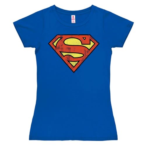 Logoshirt® DC Comics I Superman I Logo I T-Shirt Print I Damen I kurzärmlig I blau I Lizenziertes Originaldesign I Größe L von Logoshirt