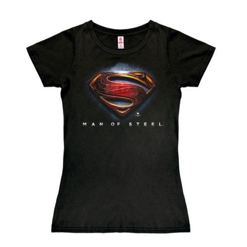 Logoshirt® DC Comics I Superman I Man of Steel I T-Shirt Print I Damen I kurzärmlig I schwarz I Lizenziertes Originaldesign I Größe L von Logoshirt