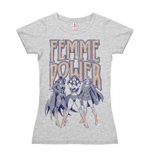 Logoshirt® DC Comics I Wonder Woman I Femme Power I T-Shirt Print I Damen I kurzärmlig I grau-meliert I Lizenziertes Originaldesign I Größe M von Logoshirt