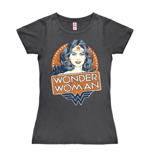 Logoshirt® DC Comics I Wonder Woman I Portrait I T-Shirt Print I Damen I kurzärmlig I dunkelgrau I Lizenziertes Originaldesign I Größe L von Logoshirt