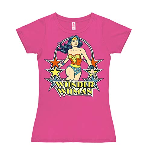 Logoshirt® DC Comics I Wonder Woman I Stars I T-Shirt Print I Damen I kurzärmlig I pink I Lizenziertes Originaldesign I Größe S von Logoshirt