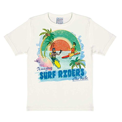 Logoshirt® DC I Batman & Robin I Surf Riders I T-Shirt Print I Kinder I Mädchen & Jungen I kurzärmlig I Weiss I Lizenziertes Originaldesign; Größe 122/128 von Logoshirt