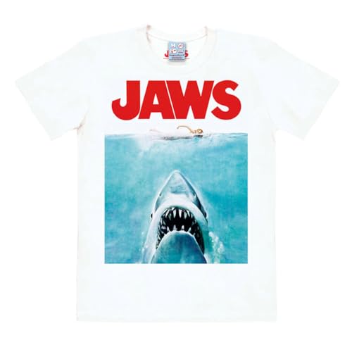 Logoshirt® Der Weisse Hai I Jaws I T-Shirt Print I Damen & Herren I kurzärmlig I Weiss I Lizenziertes Originaldesign I Größe L von Logoshirt