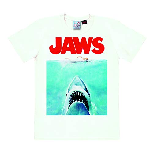 Logoshirt® Der Weisse Hai I Jaws I T-Shirt Print I Damen & Herren I kurzärmlig I Weiss I Lizenziertes Originaldesign I Größe M von Logoshirt