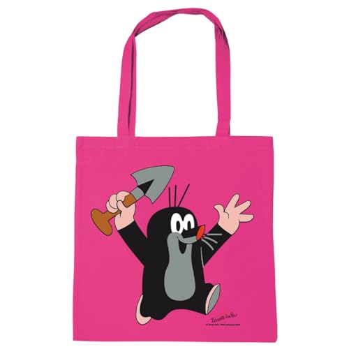 Logoshirt® Der kleine Maulwurf Baumwolltasche I Stofftasche I Stoffbeutel bedruckt pink I Jutebeutel 100% Baumwolle I Stoffbeutel mit langen Tragegriffen I pink I Lizenziertes Originaldesign von Logoshirt