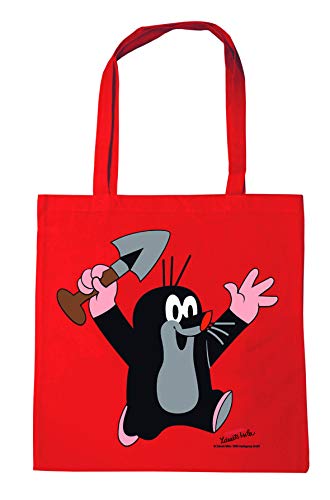 Logoshirt® Der kleine Maulwurf I Juhu I wiederverwendbare Tasche I Stofftasche I Baumwolltasche I bedruckt I 100% Baumwolle I mit langen Tragegriffen I rot I lizenziertes Originaldesign von Logoshirt