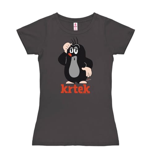 Logoshirt® Der kleine Maulwurf I Krtek I T-Shirt Print I Damen I kurzärmlig I grau I Lizenziertes Originaldesign I Größe L von Logoshirt