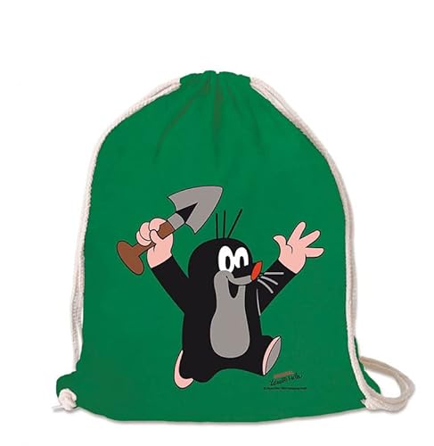 Logoshirt® Der kleine Maulwurf I Pauli I Juhu I Stoffbeutel I bedruckt I grün I AZO-free I stabiler Kordelzug I Lizenziertes Design von Logoshirt