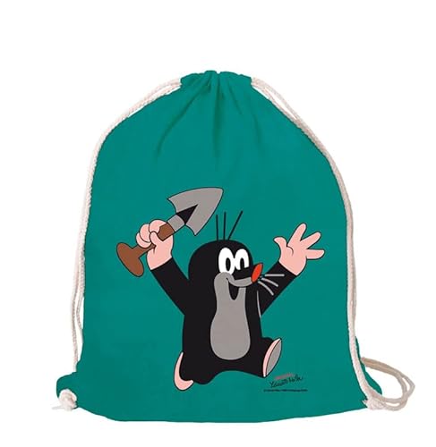 Logoshirt® Der kleine Maulwurf I Pauli I Juhu I Stoffbeutel I bedruckt I smaragdgrün I AZO-free I stabiler Kordelzug I Lizenziertes Design von Logoshirt
