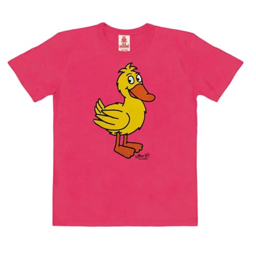 Logoshirt®️ Die Sendung mit der Maus I Ente I Bio T-Shirt Print I Kinder I Mädchen & Jungen I kurzärmlig I pink I Lizenziertes Originaldesign I Größe 92-98 von Logoshirt