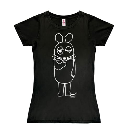 Logoshirt® Die Sendung mit der Maus I Maus I Umriss I T-Shirt Print I Damen I kurzärmlig I schwarz I Lizenziertes Originaldesign I Größe L von Logoshirt