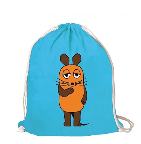 Logoshirt® Die Sendung mit der Maus I Maus I Turnbeutel I Stoffbeutel I Stoffrucksack I bedruckt I blau I AZO-free I stabiler Kordelzug I Lizenziertes Design von Logoshirt