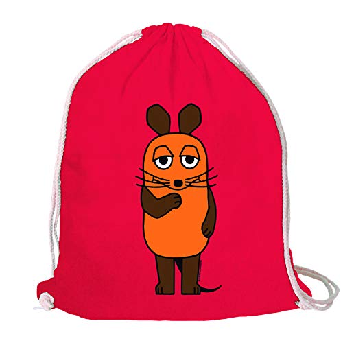 Logoshirt® Die Sendung mit der Maus I Maus I Turnbeutel I Stoffbeutel I Stoffrucksack I Bedruckt I rot I AZO-Free I Stabiler Kordelzug I Lizenziertes Design von Logoshirt