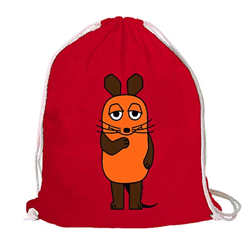 Logoshirt® Die Sendung mit der Maus I Maus I Turnbeutel I Stoffbeutel I Stoffrucksack I bedruckt I klassischrot I AZO-free I stabiler Kordelzug I Lizenziertes Design von Logoshirt