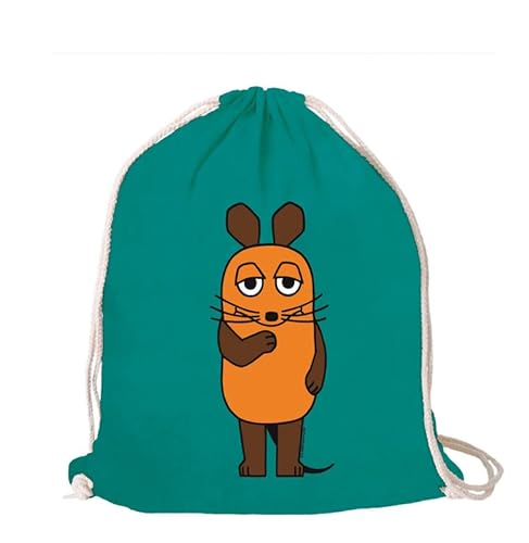 Logoshirt® Die Sendung mit der Maus I Maus I Turnbeutel I Stoffbeutel I Stoffrucksack I bedruckt I smaragdgrün I AZO-free I stabiler Kordelzug I Lizenziertes Design von Logoshirt