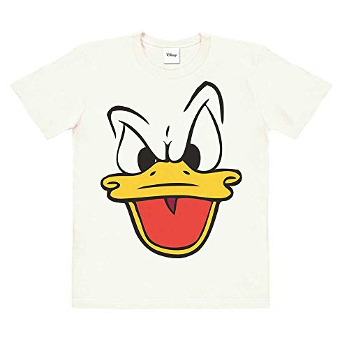 Logoshirt®️ Disney I Donald Duck I Gesicht I Bio T-Shirt Print I Kinder I Mädchen & Jungen I kurzärmlig I Weiss I Lizenziertes Originaldesign I Größe 116 von Logoshirt