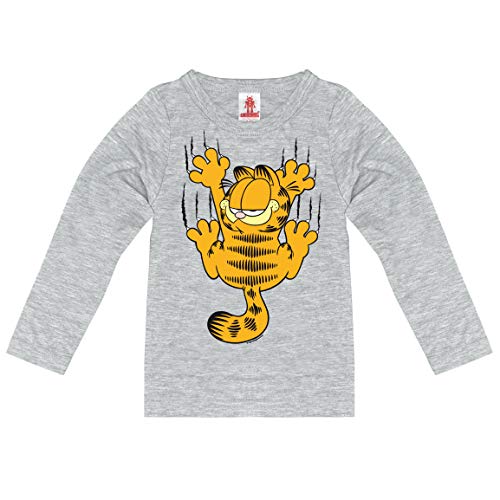 Logoshirt® Garfield I Kater Garfield I Langarmshirt Print I Kinder I Mädchen & Jungen I grau-meliert I Lizenziertes Originaldesign I Größe 104 von Logoshirt