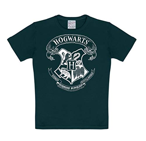 Logoshirt® Harry Potter I Hogwarts I Logo Weiss I T-Shirt Print I Kinder I Mädchen & Jungen I kurzärmlig I schwarz I Lizenziertes Originaldesign I Größe 158/164 von Logoshirt