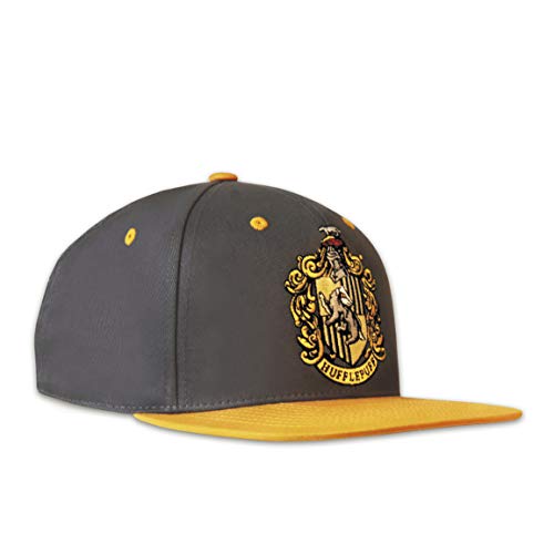 Logoshirt®️ Harry Potter I Hufflepuff I Logo I Kinder Snapback Cap I Kappe I Mädchen & Jungen I Bestickt I verstellbar I grau/gelb I Lizenziertes Originaldesign von Logoshirt