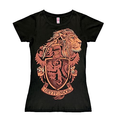 Logoshirt® Harry Potter I Gryffindor I Wappen I Logo I T-Shirt Print I Damen I kurzärmlig I schwarz I Lizenziertes Originaldesign I Größe L von Logoshirt