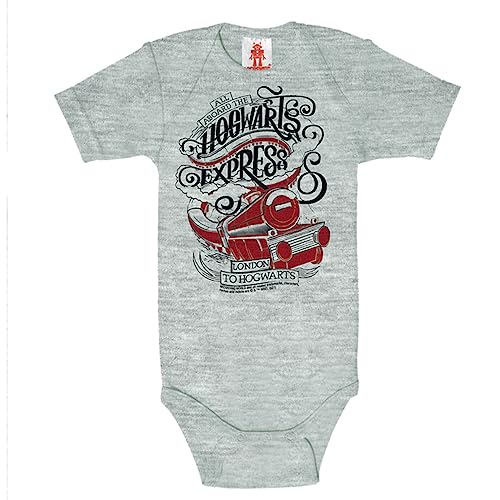 Logoshirt® Harry Potter I Hogwarts Express I Zug I Baby Body Print I Kurzarm I Kleinkind I Mädchen & Jungen I grau I Lizenziertes Originaldesign I Größe 50/56 von Logoshirt