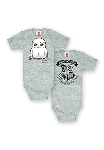Logoshirt® Harry Potter I Hogwarts I Hedwig I Baby Body Print I 2er-Set I Kurzarm I Kleinkind I Mädchen & Jungen I grau I Lizenziertes Originaldesign I Größe 50/56 von Logoshirt