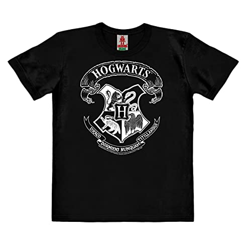 Logoshirt®️ Harry Potter I Hogwarts I Logo Weiss I Bio T-Shirt Print I Kinder I Mädchen & Jungen I kurzärmlig I schwarz I Lizenziertes Originaldesign I Größe 140 von Logoshirt