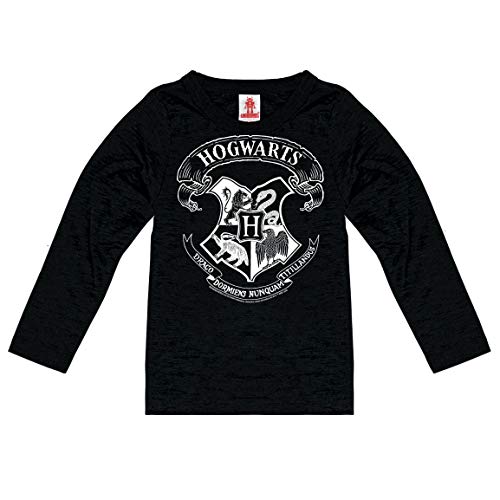 Logoshirt® Harry Potter I Hogwarts I Wappen I Logo Weiss I Langarmshirt Print I Kinder I Mädchen & Jungen I schwarz I Lizenziertes Originaldesign I Größe 176 von Logoshirt