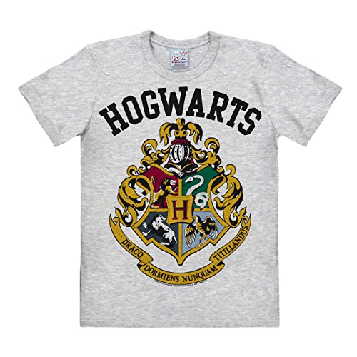 Logoshirt® Harry Potter I Hogwarts I Wappen I T-Shirt Print I Damen & Herren I kurzärmlig I grau meliert I Lizenziertes Originaldesign I Größe XS von Logoshirt