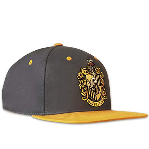 Logoshirt®️ Harry Potter I Hufflepuff I Logo I Snapback Cap I Kappe I Damen & Herren I Bestickt I verstellbar I grau/gelb I Lizenziertes Originaldesign von Logoshirt
