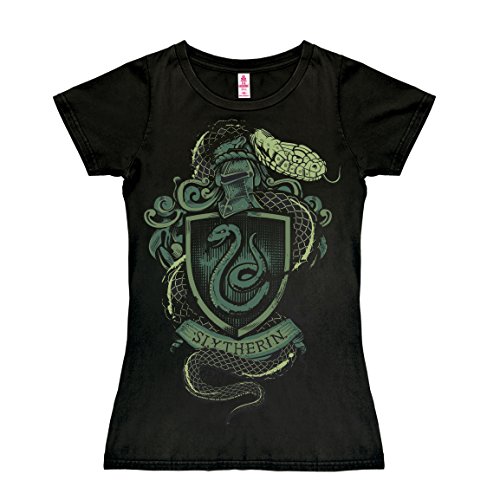 Logoshirt® Harry Potter I Slytherin I Wappen I Logo I Schlange I T-Shirt Print I Damen I kurzärmlig I schwarz I Lizenziertes Originaldesign I Größe M von Logoshirt