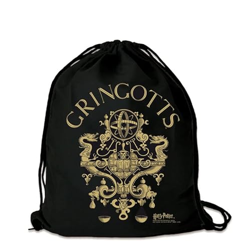 Logoshirt® Harry Potter I Gringotts I Turnbeutel I Stoffbeutel I Stoffrucksack I bedruckt I schwarz I AZO-free I stabiler Kordelzug I Lizenziertes Design von Logoshirt