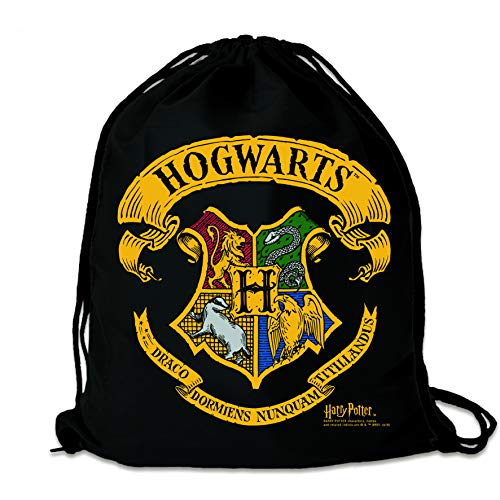 Logoshirt® Harry Potter I Hogwarts I Logo I Turnbeutel I Stoffbeutel I Stoffrucksack I Bedruckt I schwarz I AZO-Free I Stabiler Kordelzug I Lizenziertes Design von Logoshirt