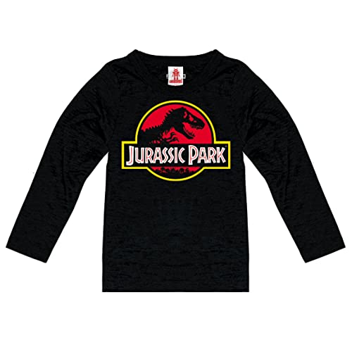 Logoshirt® Jurassic Park I T-Rex I Logo I Langarmshirt Print I Kinder I Mädchen & Jungen I schwarz I Lizenziertes Originaldesign I Größe 128 von Logoshirt