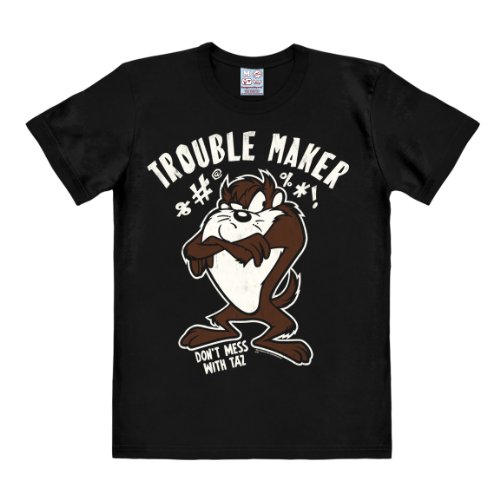 Logoshirt® Looney Tunes I Taz I Trouble Maker | T-Shirt Print | Damen & Herren | kurzärmlig | schwarz | Lizenziertes Originaldesign | Größe L von Logoshirt