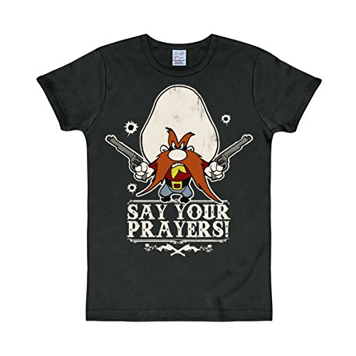 Logoshirt® Looney Tunes I Yosemite Sam I Say Your Prayers I T-Shirt Print I Damen & Herren I kurzärmlig I schwarz I Lizenziertes Originaldesign I Größe L von Logoshirt