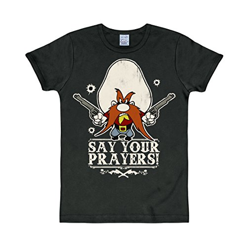 Logoshirt® Looney Tunes I Yosemite Sam I Say Your Prayers I T-Shirt Print I Damen & Herren I kurzärmlig I schwarz I Lizenziertes Originaldesign I Größe M von Logoshirt