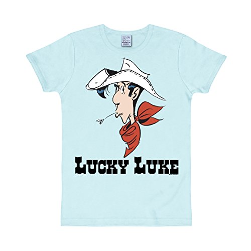 Logoshirt® Lucky Luke I Portrait I T-Shirt Print I Damen & Herren I kurzärmlig I hellblau I Lizenziertes Originaldesign I Größe XS von Logoshirt