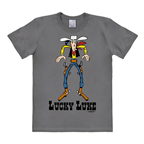 Logoshirt® Lucky Luke I Showdown I T-Shirt Print I Damen & Herren I kurzärmlig I grau I Lizenziertes Originaldesign I Größe 4XL von Logoshirt