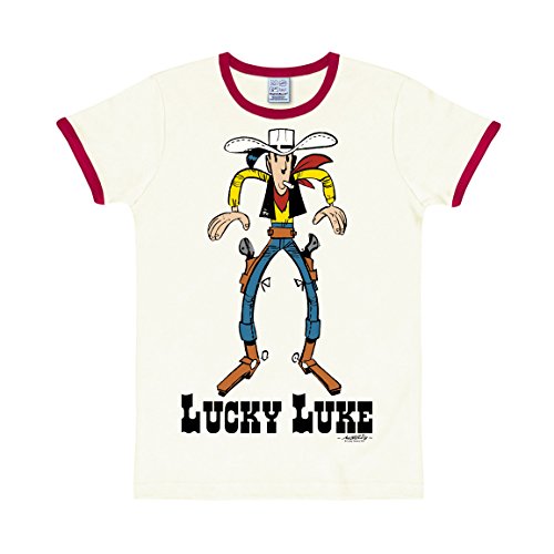 Logoshirt® Lucky Luke I Showdown I T-Shirt Print I Damen & Herren I kurzärmlig I Weiss/rot I Lizenziertes Originaldesign I Größe L von Logoshirt