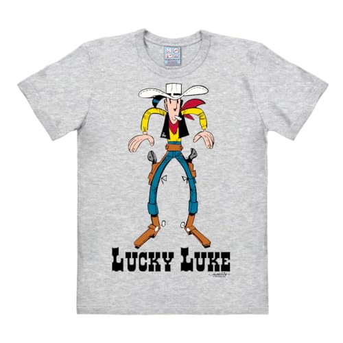 Logoshirt® Lucky Luke I Showdown I T-Shirt Print I Damen & Herren I kurzärmlig I grau-meliert I Lizenziertes Originaldesign I Größe 3XL von Logoshirt