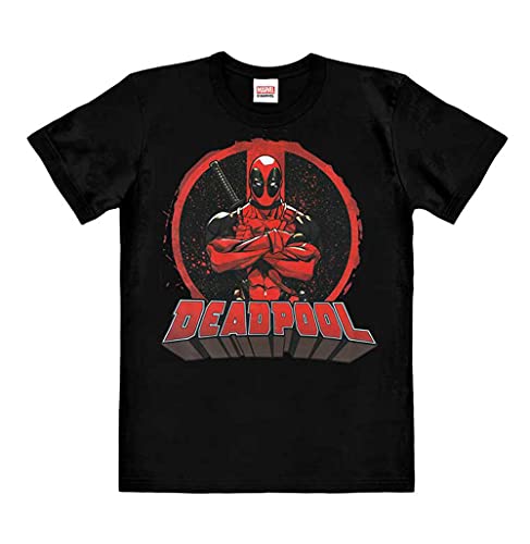 Logoshirt® Marvel Comics I Deadpool Circle I T-Shirt Print I Damen & Herren I kurzärmlig I schwarz I Lizenziertes Originaldesign I Größe L von Logoshirt