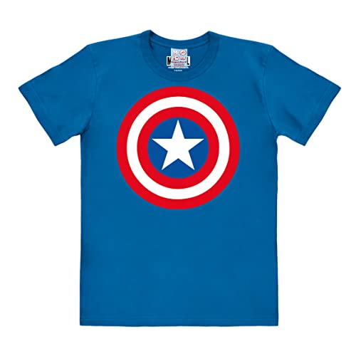 Logoshirt® Marvel Comics I Captain America I Schild Logo I T-Shirt Print I Damen & Herren I kurzärmlig I blau I Lizenziertes Originaldesign I Größe M von Logoshirt