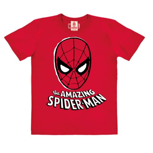 Logoshirt®️ Marvel Comics I Spider-Man I Maske I Bio T-Shirt Print I Kinder I Mädchen & Jungen I kurzärmlig I rot I Lizenziertes Originaldesign I Größe 116 von Logoshirt