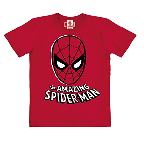 Logoshirt®️ Marvel Comics I Spider-Man I Maske I Bio T-Shirt Print I Kinder I Mädchen & Jungen I kurzärmlig I rot I Lizenziertes Originaldesign I Größe 152 von Logoshirt