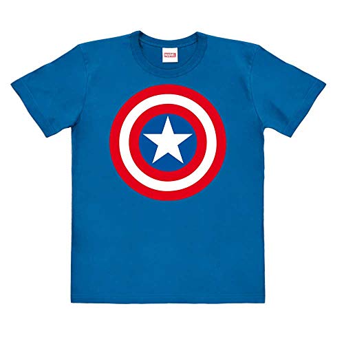 Logoshirt®️ Marvel I Captain America I Shield I Logo I Bio T-Shirt Print I Kinder I Mädchen & Jungen I kurzärmlig I blau I Lizenziertes Originaldesign I Größe 128 von Logoshirt