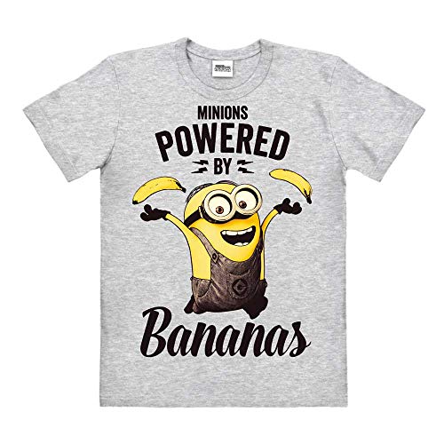 Logoshirt® Minions I Bob Powered by Bananas I T-Shirt Print I Damen & Herren I kurzärmlig I grau-meliert I Lizenziertes Originaldesign I Größe 3XL von Logoshirt