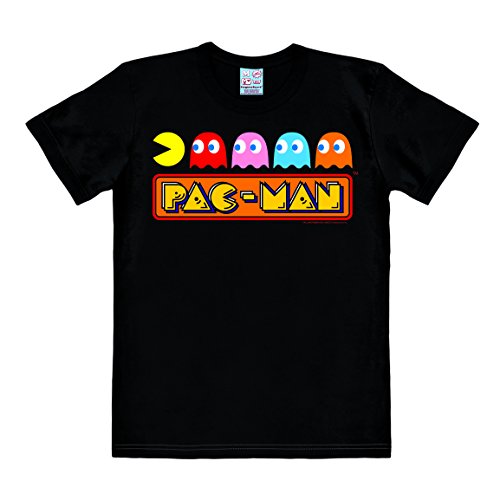 Logoshirt® Pac-Man I Ghosts I Chase I T-Shirt Print I Damen & Herren I kurzärmlig I schwarz I Lizenziertes Originaldesign I Größe XL von Logoshirt