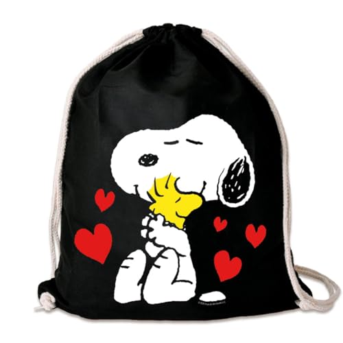 Logoshirt® Peanuts I Best Friends I Stoffbeutel I bedruckt I schwarz I AZO-free I stabiler Kordelzug I Lizenziertes Design von Logoshirt