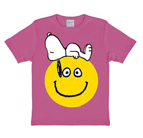 Logoshirt® Peanuts I Snoopy I Emoji I T-Shirt Print I Kinder I Mädchen & Jungen I kurzärmlig I pink I Lizenziertes Originaldesign; Größe 122/128 von Logoshirt
